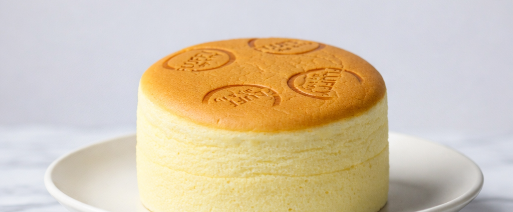 Fluffy Japanese cheesecake on a white plate.