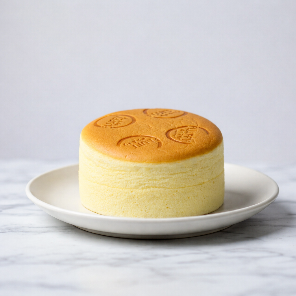 Fluffy Japanese cheesecake on a white plate.