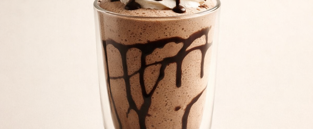 Chocolate beverage with whipped cream and drizzle